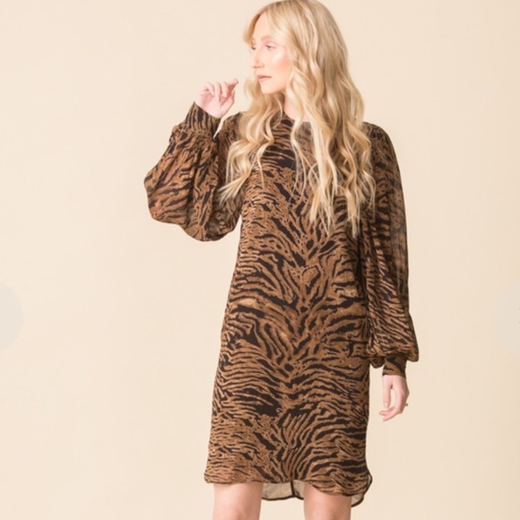 Ganni Dresses & Skirts - GANNI PRINTED GEORGETTE DRESS TIGER